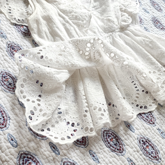 LIFE white ruffle eyelet shirt embroidered bohemian size S - Picture 6 of 7